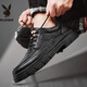 PLAYBOY Leather Shoes Men's 2025 Autumn Formal Business Casual Shoes Round Toe British Martin Boots Men's Work Shoes Black 42