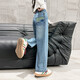 
Wooden wooden house girls' pants children's casual pants jeans spring and autumn clothing medium and large children's loose straight wide-leg pants 170 blue