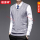 Hengyuanxiang autumn and winter 100% pure wool vest men's pullover V-neck sweater vest thickened middle-aged and elderly waistcoat knitted bottoming shirt light gray M 105