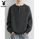 Playboy (PLAYBOY) Henry Collar Fashion Simple Knitted Sweater Men's Lazy Style Boys Sweater 2025 New Autumn and Winter Trend Light Gray M Recommended 100-120 Jin Jin equals 0.5 kg