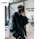 CINESSDMrcyc leather jacket men's high-end fake two-piece patchwork hooded jacket Korean loose fashion brand workwear black L