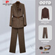 Pierre Cardin coffee color versatile suit suit for women in autumn and winter, thick herringbone pattern, fashionable and simple commuter suit, coffee color jacket + coffee color sweater + coffee color pants (comes with corsage + belt) 2XL 125-145Jin Jin is equal to 0.5 kg