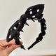 Hua Shike Korean style polka dot bow headband for women 2025 new high-end sense with teeth pressure hair high head non-slip face wash headband 1# black polka dot-rabbit ear headband
