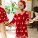 Happyology British children's autumn and winter new skirt girl's love woolen ruffled jacquard dress princess red 92 (92cm)
