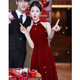 Feng Xiaowei New Chinese Style Toast Wear Bridal Red Halter Neck Cheongsam Morning Robe 2025 New Engagement Wedding Dress Female Style Burgundy Long M