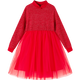 YEEHOO girls' dress, children's princess dress, medium and large children's wear, new year's red product, New Year's greetings dress, evening dress, spring red 140
