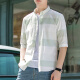 Buyan short-sleeved shirt men's casual striped Korean style slim and trendy handsome five-quarter sleeve men's shirt no-iron summer half-sleeve Q7 green five-quarter sleeve M [within 110Jin [Jin equals 0.5 kg]]