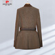 Pierre Cardin coffee color versatile suit suit for women in autumn and winter, thick herringbone pattern, fashionable and simple commuter suit, coffee color jacket + coffee color sweater + coffee color pants (comes with corsage + belt) 2XL 125-145Jin Jin is equal to 0.5 kg