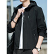 Home Hailan Autumn Jacket Men's 2025 New Spring and Autumn Hooded Regular Youth Loose Jacket Short Solid Color Gown K12131 Black 2XL [Suggested 150-165Jin [Jin equals 0.5 kg]]