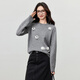 Shandubila sheep wool design round neck sweater women's winter contrast color lamb pattern sweater loose slimming top