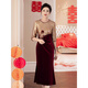 Pierre Cardin Noble Mother-in-Law Wedding Dress Women's Autumn Small Middle-aged Mother's M Dress Waist Slimming Fishtail Burgundy M Recommended 75-95 Jin Jin equals 0.5 kg