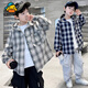 G.duck little yellow duck boys plaid shirt 2025 new children's spring and autumn tops, medium and large children's fashionable hooded outer H1 green hooded plaid shirt 110 cm size recommended height 100-110 cm