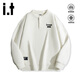 Izzueit European and American style Henry collar sweatshirt men's spring and autumn half cardigan street letter top men's loose versatile jacket
