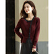 Demana Comfortable Cocoon Room Autumn Elegant Style Contrast Color Diagonal Placket Puff Sleeve Sweater Fiber Velvet Yarn Knitted Sweater Women's Top