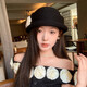 QUEEN TRIP French Elegant Flower Thousand Gold Top Hat Women's Summer Thin Breathable Big Head Circumference Showing Face Small Hepburn Style Beret Hat Flower Top Hat - Black