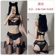 Sexy mesh lace bow decoration low-cut suspender bra and panties three-point underwear women's pajama set black (bra + panties + garters) one size fits all 80-120