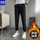 ROMON solid color casual trousers, versatile trousers for spring, autumn and winter, trendy handsome trousers, Korean style slim-fitting nine-point trousers for men, black trousers, plus* velvet version 27