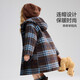 ASK JUNIOR children's coat 25 winter medium and large children's college style hooded coat girls plaid contrast wool coat
