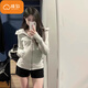 Cotton American hooded slim cardigan sweater for women in spring and autumn 2025 new small high-end top coat 9001 white and gray [regular high quality 28] L 100-120Jin [Jin equals 0.5 kg]