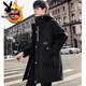 Playboy plus size plus size spring and autumn loose hooded college student casual winter fat trendy coat long men's windbreaker 621 black plus velvet 7XL wear 220-240Jin Jin is equal to 0.5 kg