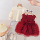 G.duck little yellow duck one-year-old baby dress girl dress autumn full moon party princess dress big bow tutu skirt red 90 cm