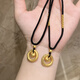Gold peace buckle small fat blessing pendant for women Bauhinia flower blessing lock braided rope clavicle chain necklace as a gift for girlfriend Peace buckle fat blessing necklace 1 pack