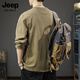 JEEP SPIRIT2025 new casual men's pure cotton long-sleeved T-shirt loose and thin spring and autumn trendy brand Henry collar bottoming shirt sweatshirt 2315 charcoal gray sweatshirt XL suitable weight 145-160Jin Jin equals 0.5 kg
