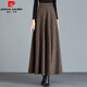 Pierre Cardin woolen skirt for women with pockets for autumn and winter 2025 new high-waisted ethnic skirt with large swing, high-waisted, mid-length floral skirt, gray and black plaid - with pockets, skirt length 85 cm XL recommended 125-140 Jin Jin equals 0.5 kg, skirt length 85 cm
