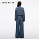 Fräulein sechzig2025 Herbst New Laiseur Denim -Jumpsuits für Frauen mit Gürtel Retro -Arbeitsanzügen Retro Blue M.