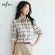 
Eifli (eifini) Eifli gradient plaid texture basic loose silhouette shirt for women 2025 autumn new small top light brown M 105-115Jin [Jin equals 0.5 kg]