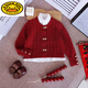 G.duck red sweater parent-child outfit for a family of four 2025 new autumn and winter three-person mother-child mother-daughter style family style fake two pieces/cardigan 100 children's clothing