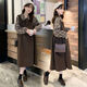 Maternity dress spring and autumn new plaid slimming fake two-piece dress loose maternity autumn skirt brown fake two-piece dress L (recommended 115-130 Jin Jin equals 0.5 kg)
