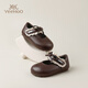 YEEHOO children's shoes girls' flat shoes 2025 autumn new soft-soled princess shoes children's bean shoes little girls leather shoes brown size 30 - suitable for feet 18.8-19.1cm long