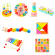 
Magic Beans, Live Basketball Children's Enlightenment Eight-Music Piano Wooden Punctuation Xylophone 1-2-3 weeks 4-year-old men and women's early childhood education baby toys Eight-Music Piano + Four sets of columns + beads + bells + towers