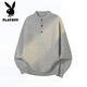 Playboy Henley Collar Half Turtleneck Sweater Men's Autumn American Loose Sweatshirt Jacket Men's Lazy Style Sweater Men Black 2XL