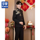 ROMON New Chinese Style Xiuhe Suit Men's Chinese Style Black Mao Suit Wedding Dress Groom Men's Stand Collar Tang Suit Golden Bamboo Leaf Style-Top + Pants M