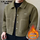 Lilang casual thickened cotton woolen jacket 2025 autumn and winter new fashion trend topstitch lapel men's jacket apricot 2XL 185 suitable for 175-185Jin Jin equals 0.5 kg