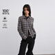 GREEN BELT full wool contrasting color patchwork waist plaid shirt for women 2025 winter casual slim long-sleeved top
