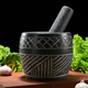 Yusenyi large handmade garlic press stone garlic mortar household grinder stone mortar for pounding medicine, smashing pepper, peeling garlic garlic press large black stone carving with stone handle