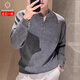 Kuraishi Kazuki lazy style Henry collar sweater men's autumn and winter Korean version versatile casual sweater warm inner layering shirt trendy black 3XL