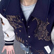 American high street woolen embroidered splicing jacket baseball uniform for men and women autumn new design hip-hop handsome jacket navy blue regular high quality L recommended 110-130Jin Jin equals 0.5 kg