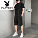 花花公子（PLAYBOY）纯棉2023新款冰丝短袖T恤套装男士休闲运动两件套男装宽松夏季潮 671浅灰色套装 M 80斤-110斤