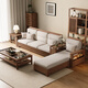 Small wooden nest sofa, mid-century style ash solid wood sofa, simple home living room combination, winter and summer dual-use small apartment furniture, straight row of four people (2+2), high box storage
