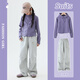 
Yoyo one (Yoyo one) girls sports suit children 2025 new autumn dress fashionable street hooded sweatshirt fashionable wide-leg pants girls 15267 gray + 10153 purple 160 160cm
