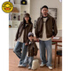 G.duck parent-child wear 2025 new autumn and winter PU leather jacket for a family of three, versatile jacket, mother-child, mother-daughter suit, leather jacket 120 children's clothing