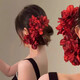 Autumn and winter retro fabric flower hairpin for women, elegant temperament, high-end hairpin, sweet niche atmosphere hairpin for women, hairpin - red