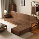 Small wooden nest sofa, mid-century style ash solid wood sofa, simple home living room combination, winter and summer dual-use small apartment furniture, straight row of four people (2+2), high box storage