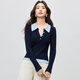 Shandubila wool fake two-piece sweater for women in autumn with contrasting color splicing polo collar slim stretch top