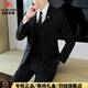International Milan Suit Men's Casual Business Formal Jacket Korean Style Slim Groomsmen Groom Wedding Dress Suit Three Piece Black (Gift Box) 2XL