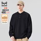 MiiOW Right Shoulder Sleeve Loose Sweater Henley Collar Long Sleeve Men's Spring and Autumn T-shirt Breathable Bottoming Shirt Top Black XL
